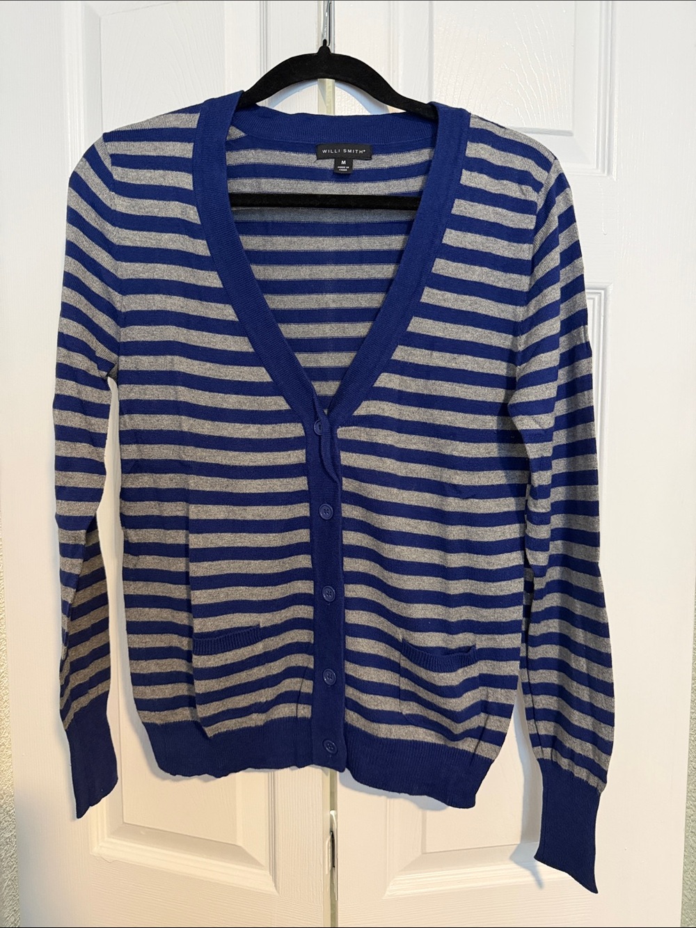 🇺🇸🎉Willi Smith Blue and Gray Striped V-Neck Cardigan Sweater